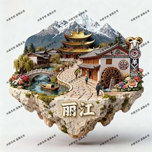 丽江金属浮雕立体冰箱贴旅游景点景区文创创意国潮装饰伴手纪念品