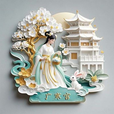 神话嫦娥奔月广寒宫金属浮雕冰箱贴磁贴立体国潮礼物伴手礼