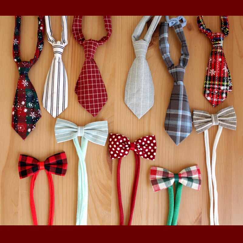 领带领结儿童新生儿摄影道具手工满月男宝影楼拍照条纹格子宝宝