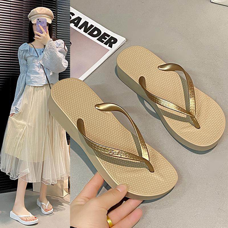 厚底人字拖女夏外穿夹拖海边度假沙滩鞋防滑中跟夹趾女士夹脚拖鞋
