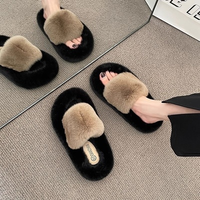 网红毛毛拖鞋女外穿秋冬时尚孕妇懒人办公室内厚底高级感毛绒棉拖