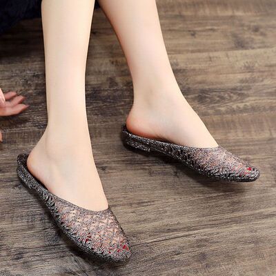 水晶熟胶包头半拖鞋女夏室内家居家老式镂空凉拖浴室防滑防臭外穿