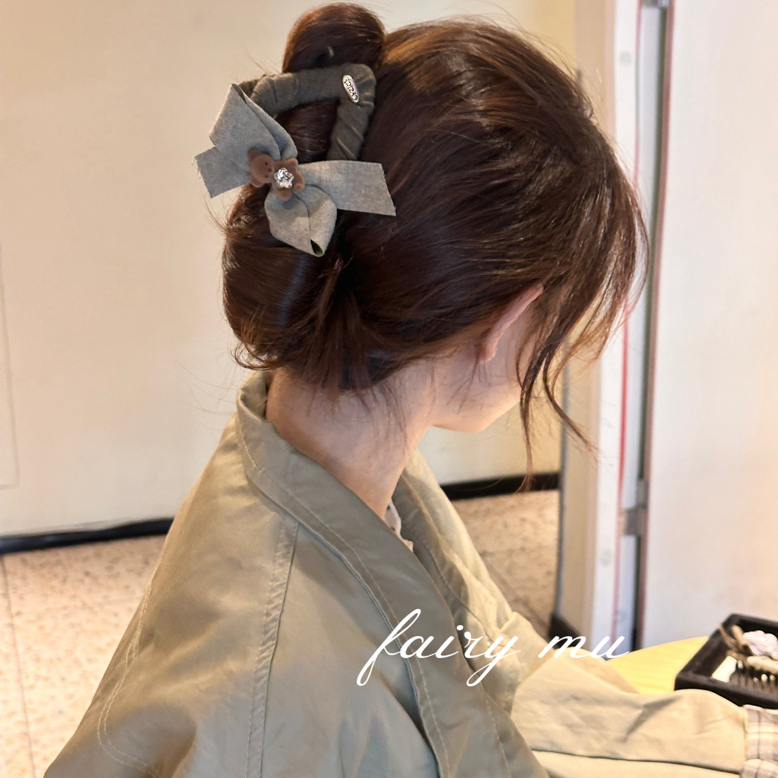 木兰诗语高级感灰色气质减龄蝴蝶结发夹女后脑勺盘发抓夹鲨鱼夹