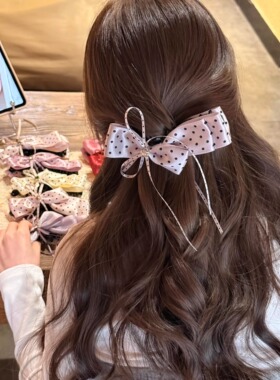 甜心少女香蕉夹月光波点撞色发夹蝴蝶结发夹甜美少女心百搭高马尾