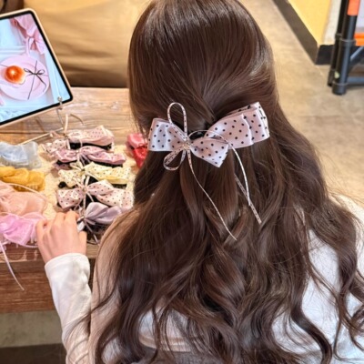 甜美撞色波点蝴蝶结香蕉夹