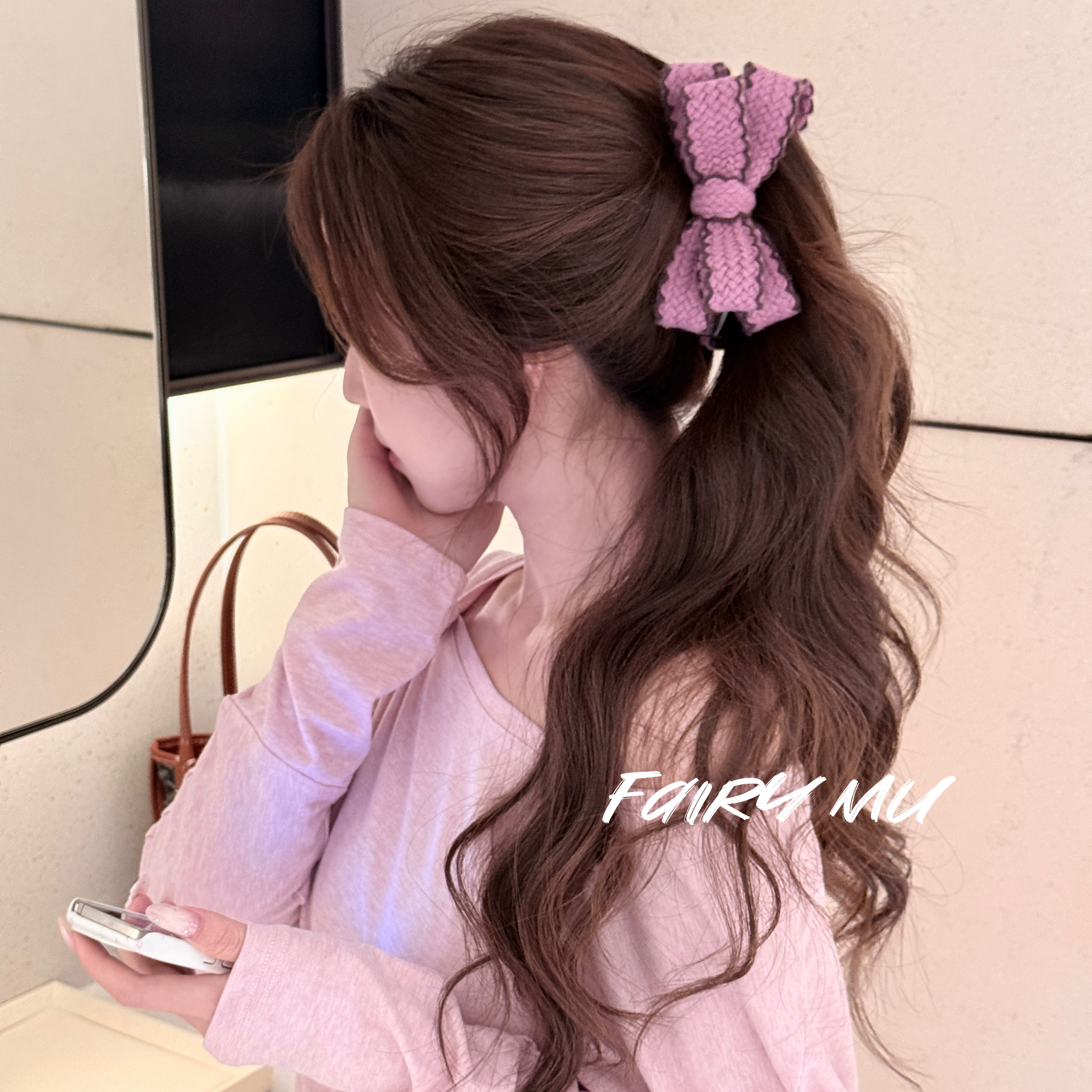 绒桃少女蝴蝶结香蕉夹钩边双层发夹香蕉夹2025新款秋冬款盘发马尾