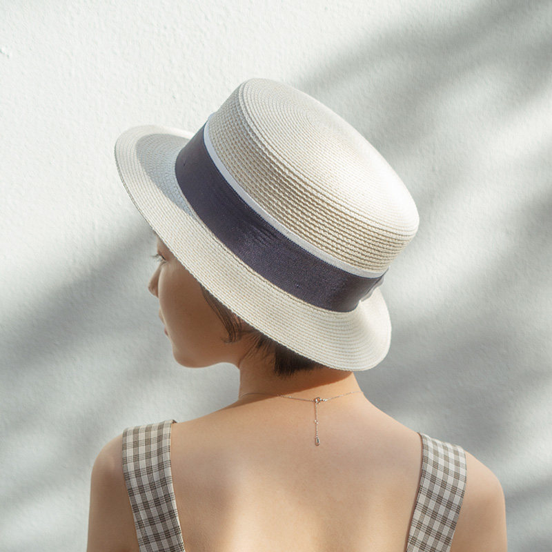 夏天帽子防晒遮阳平顶草帽女韩版潮遮阳帽防晒遮阳时尚百搭沙滩帽