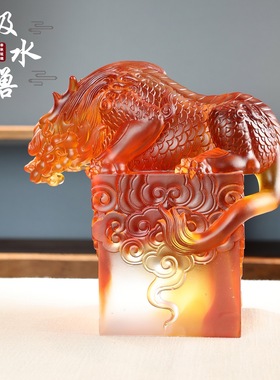 琉璃吸水兽蚣蝮四方平安吸金兽客厅大堂招财神兽工艺摆件避水兽