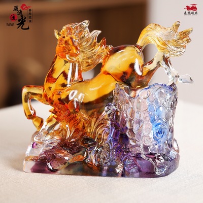 琉璃腾马笔筒客厅办公室实用摆件飞黄腾达生肖马商务工艺装饰品