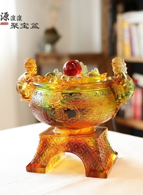 琉璃财源滚滚电动抽水聚宝盆五福招财貔貅四神兽家居装饰客厅摆件