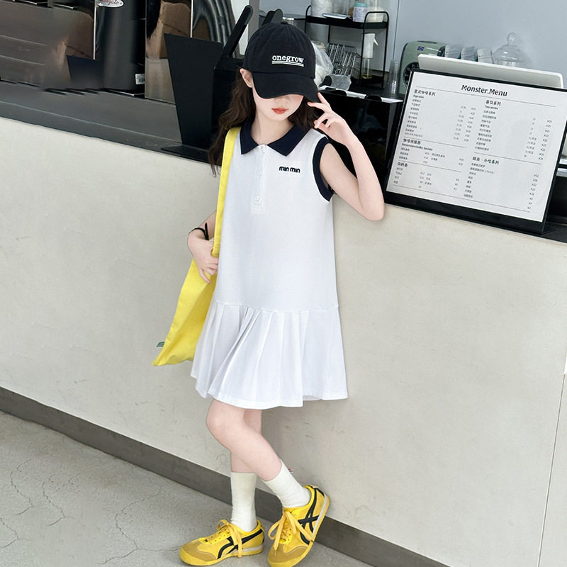 夏季女童翻领无袖百褶连衣裙