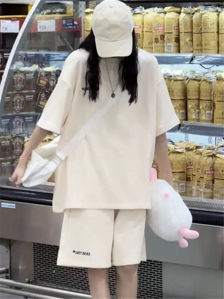 短袖短裤运动服套装女夏季薄款学生韩版宽松时尚跑步休闲两件套潮