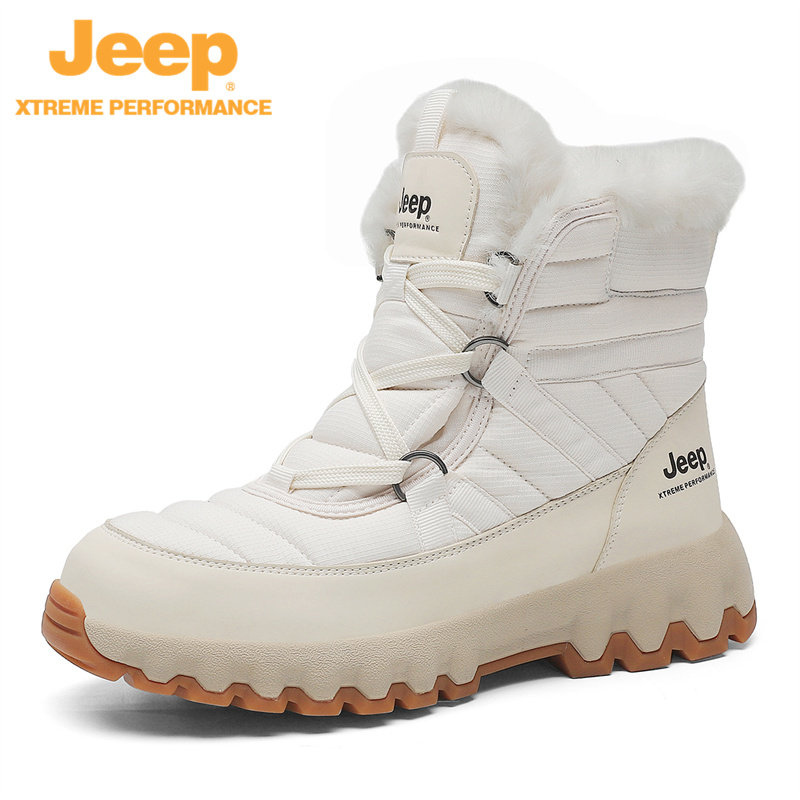JEEP MARTIN BOOTS MENS HIGH-TOP WATERPROOF NON-SLIP NORTHEAST COTTON SHOES WINTER FLEECE THICKENED WARM WHITE SNOW BOOTS WOMEN