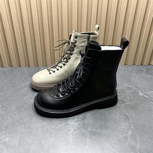 圆头骑士靴 加绒街拍简约侧拉链时尚 撤柜断码 厚底马丁靴英伦风新款