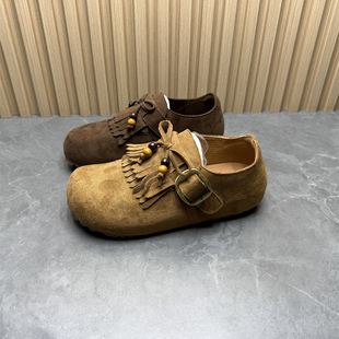 2025秋季 内增高舒适套脚鞋 新款 女流苏豆豆鞋 反绒皮勃肯鞋 撤柜断码