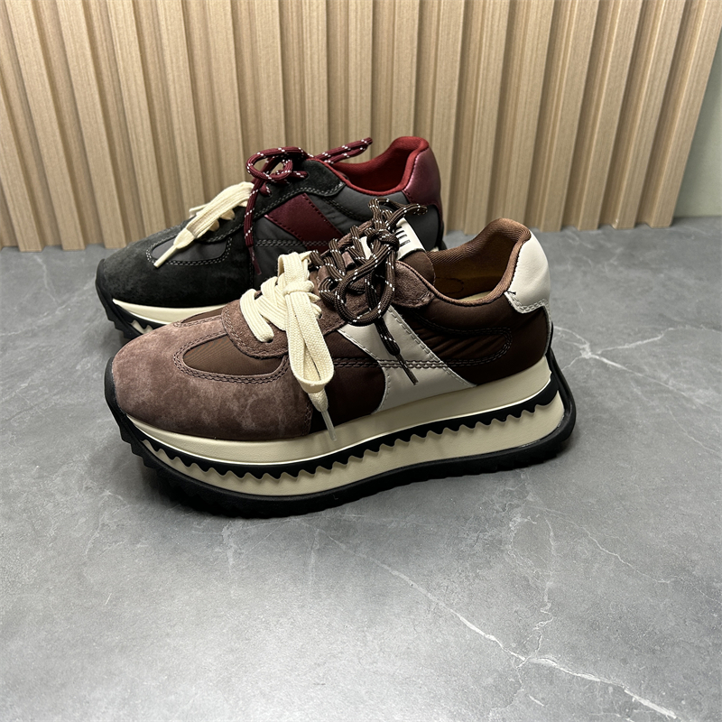 撤柜断码2025新款真皮增高系带轻便运动鞋休闲厚底单鞋女潮小个子
