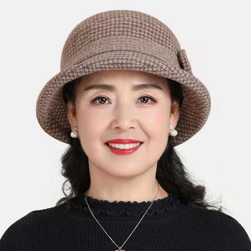 秋冬季中老年人洋气好看的帽子红色女加厚毛呢渔夫帽妈妈盆帽奶奶