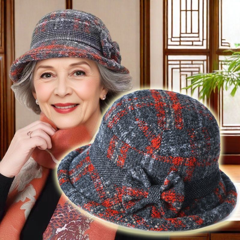 女秋冬季妈妈毛呢礼帽春秋休闲帽加厚奶奶布盆帽中老年人渔夫帽子
