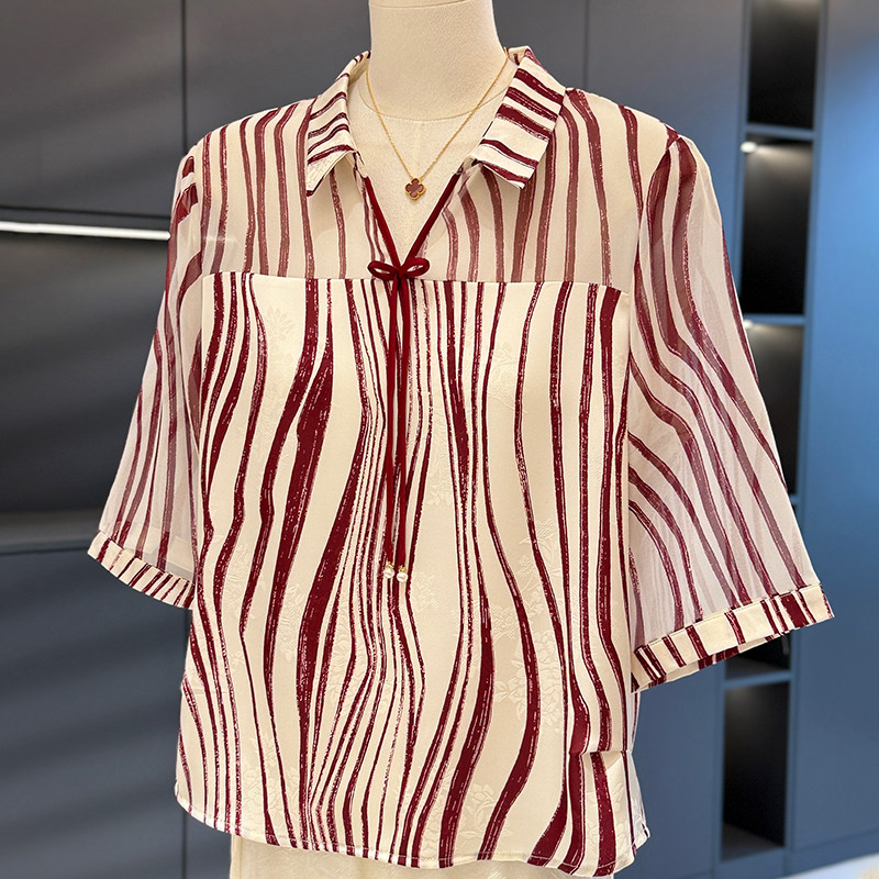 时尚洋气妈妈装雪纺衬衫女中袖夏装新款上衣减龄气质中老年人衬衣