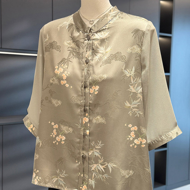 中国风大码中老年衬衫女2025年夏装新款上衣新中式妈妈装短袖衬衣