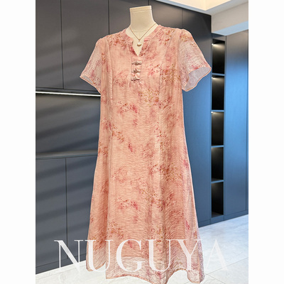 新中式国风妈妈装棉麻连衣裙女2025年夏装新款显瘦洋气中老年裙子