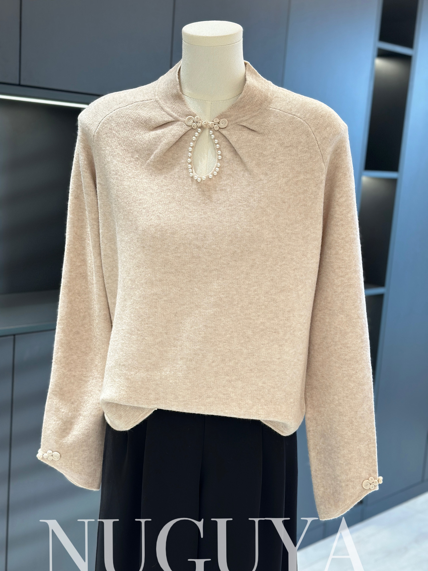 新中式国风针织衫女打底衫妈妈2025春秋新款上衣时尚大码毛衣内搭