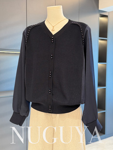 时尚洋气雪纺拼接针织衫女妈妈装秋装新款上衣气质百搭中老年打底