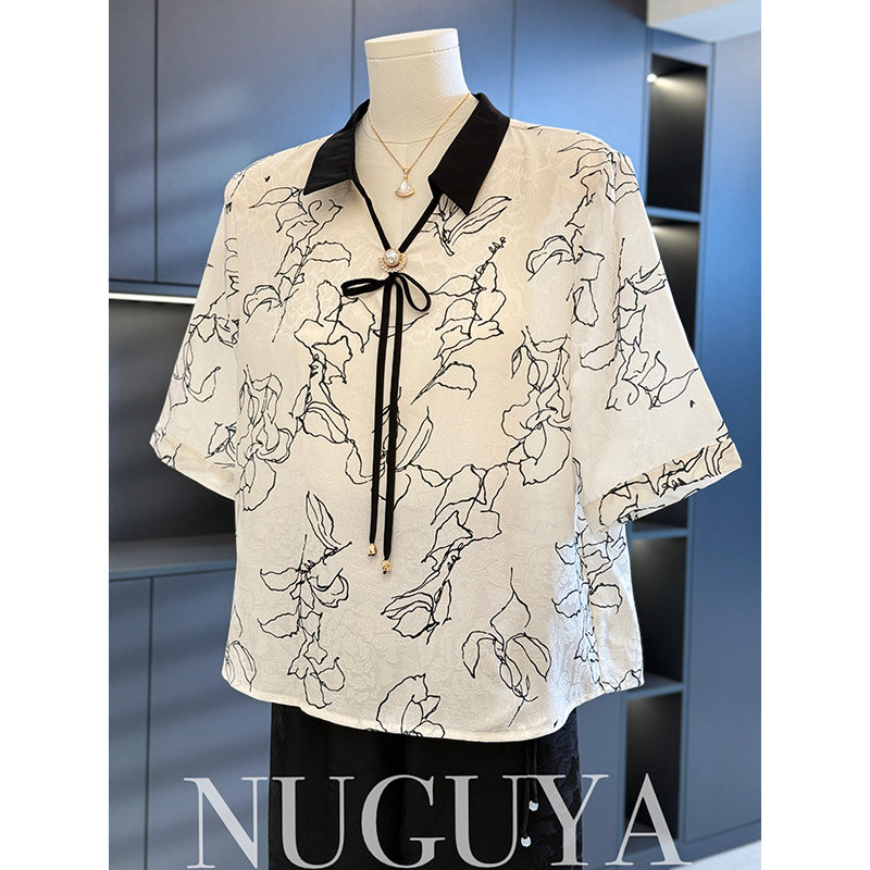 时尚洋气妈妈装雪纺衬衫女短袖夏装新款上衣减龄气质中老年人衬衣