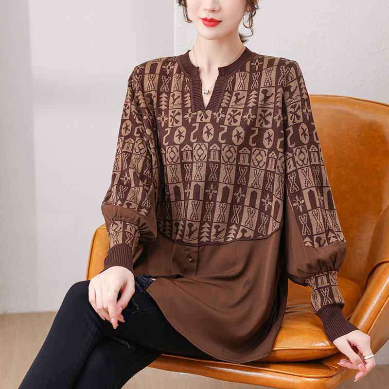 韩版百搭印花针织衫女拼接衬衫2022年春季新款上衣显瘦洋气打底衫|msdalam kategori Butik wanita / wanita, shirt - dari Buy2taobao.com untuk memberikan perkhidmatan ejen Taobao profesional membeli
