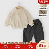 保暖洋气初春女童男童加绒卫衣裤 右欧童装 儿童春秋冬套装 子两件套
