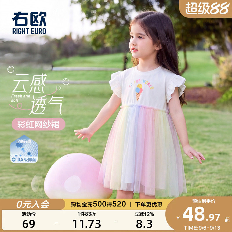 右欧女童连衣裙夏季2026新款宝宝公主裙周岁礼服儿童网纱生日裙子
