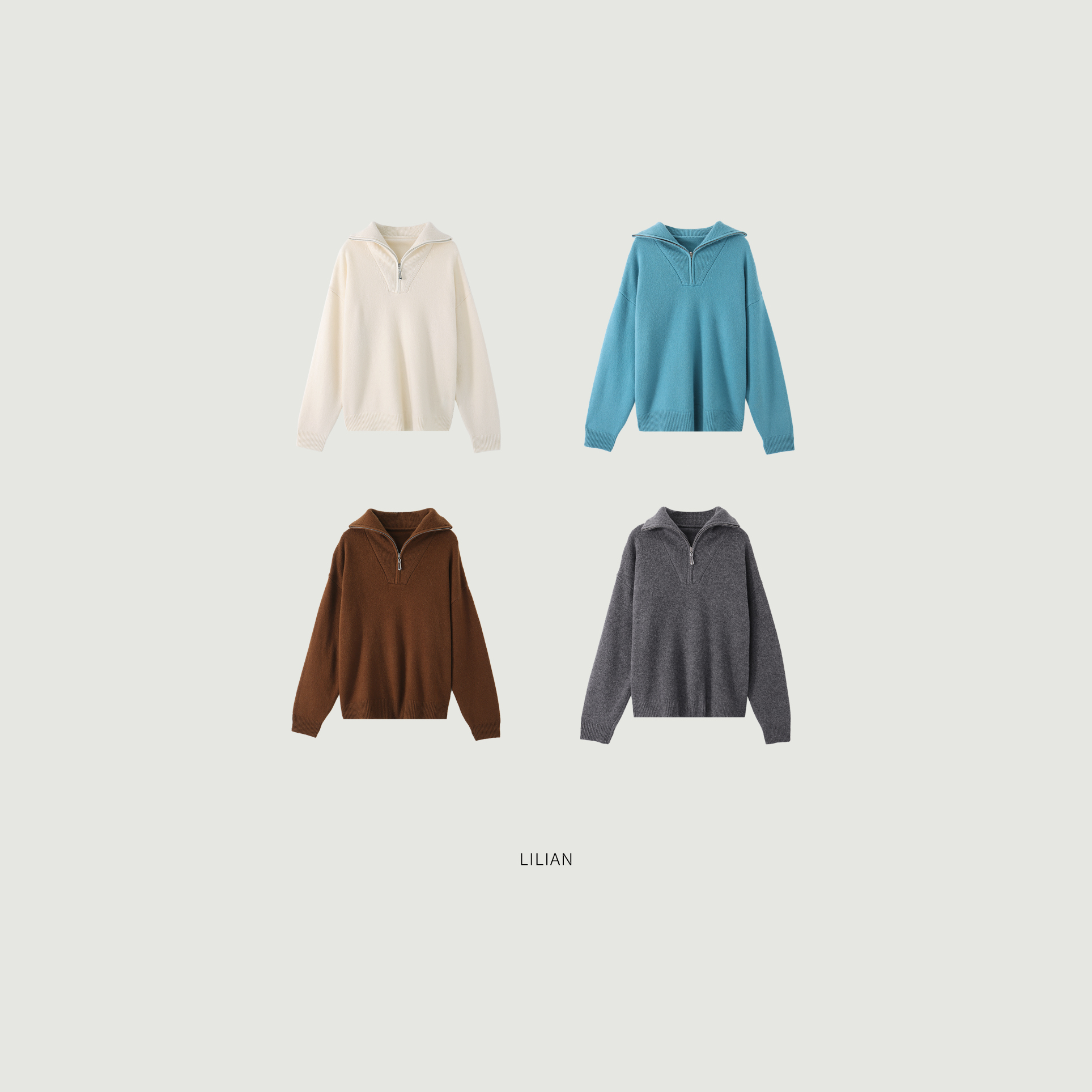 莉莉LIlian 高克重气质立领拉链宽松显瘦针织衫长袖上衣25秋冬