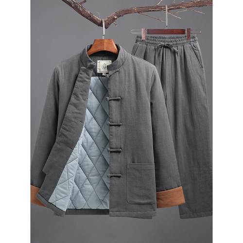 棉服棉袄男中国加厚复古汉服唐装棉衣冬季爸爸风中式加棉外套盘扣