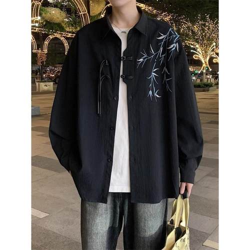 2025男生新新款风中国中式国风衬衫上衣男装汉服男款外套衬衣唐装