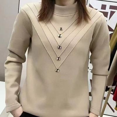 2025秋冬新款洋气保暖小衫t恤宽松妈妈上衣加绒加厚圆领打底衫潮