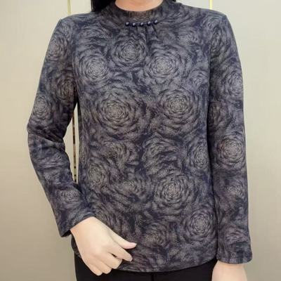 秋冬加绒妈妈气质打底衫长袖民族风中老年保遮肚子加厚宽松暖上衣