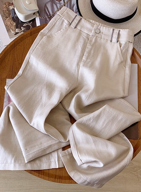 2026人字纹天丝亚麻休闲直筒裤女裤松紧高腰裤子女宽松阔腿裤显瘦
