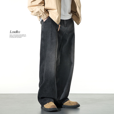 简约百搭垂感黑色牛仔裤秋季