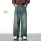 男宽松阔腿休闲A字拖地长裤 复古垂感cleanfit直筒牛仔裤 美式 春季