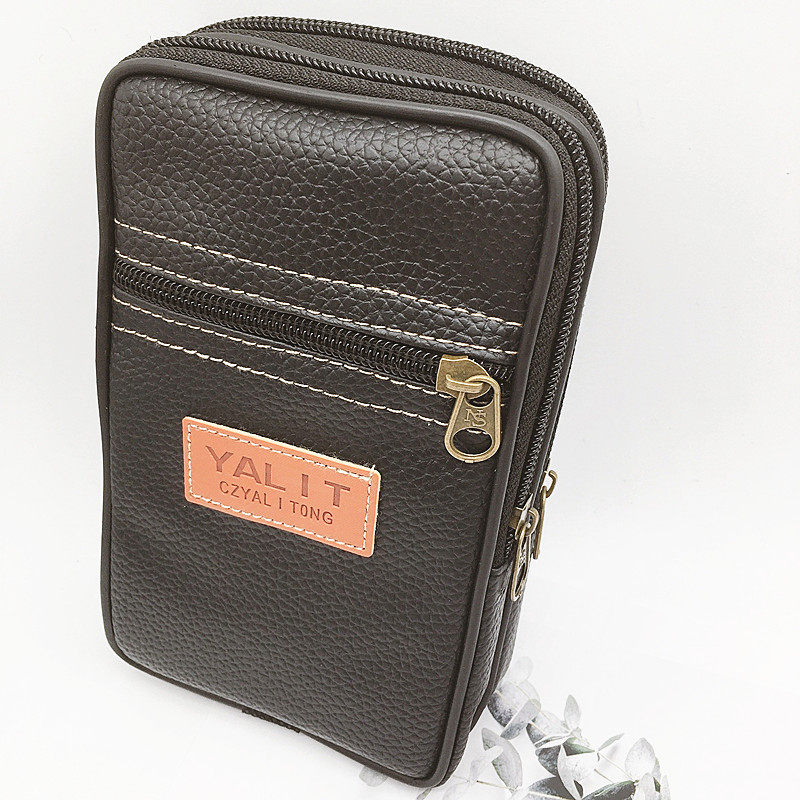 竖款pu平口手机包男穿皮带休闲腰包双层大容量挂包零钱包厂家