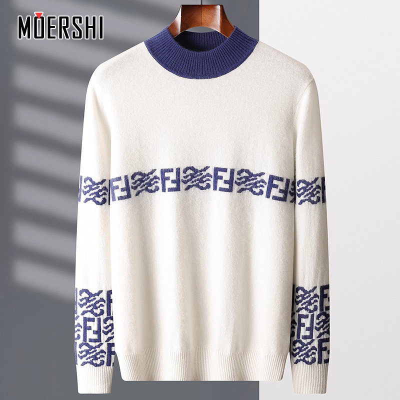 羊毛衫男士半高领撞色软糯毛衣