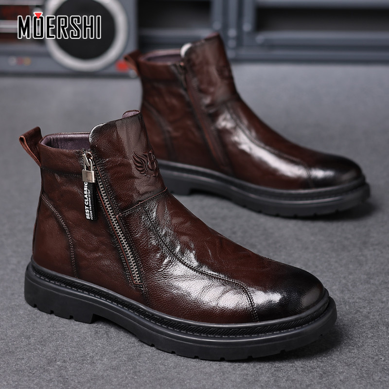 羊皮马丁靴男款保暖真皮皮靴中帮