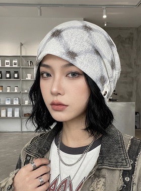 复古格纹堆堆帽女春夏透气显脸小