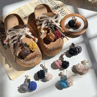 新款MIU系美拉德双色流苏花球鞋花扣德训鞋穆勒鞋DIY鞋子上的装饰
