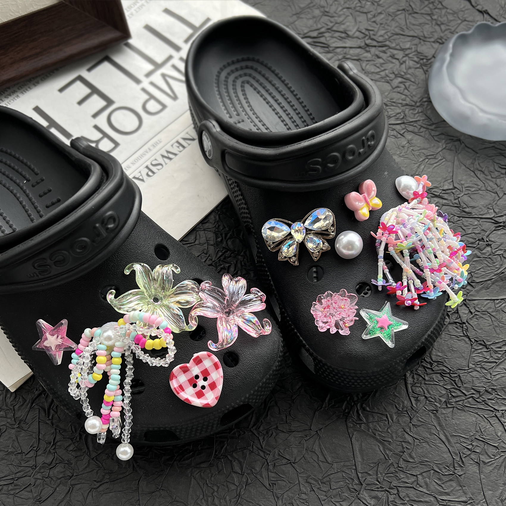 洞洞鞋配饰diy鸢尾花多巴胺彩色花簇crocs鞋花适配卡洛驰装饰扣女