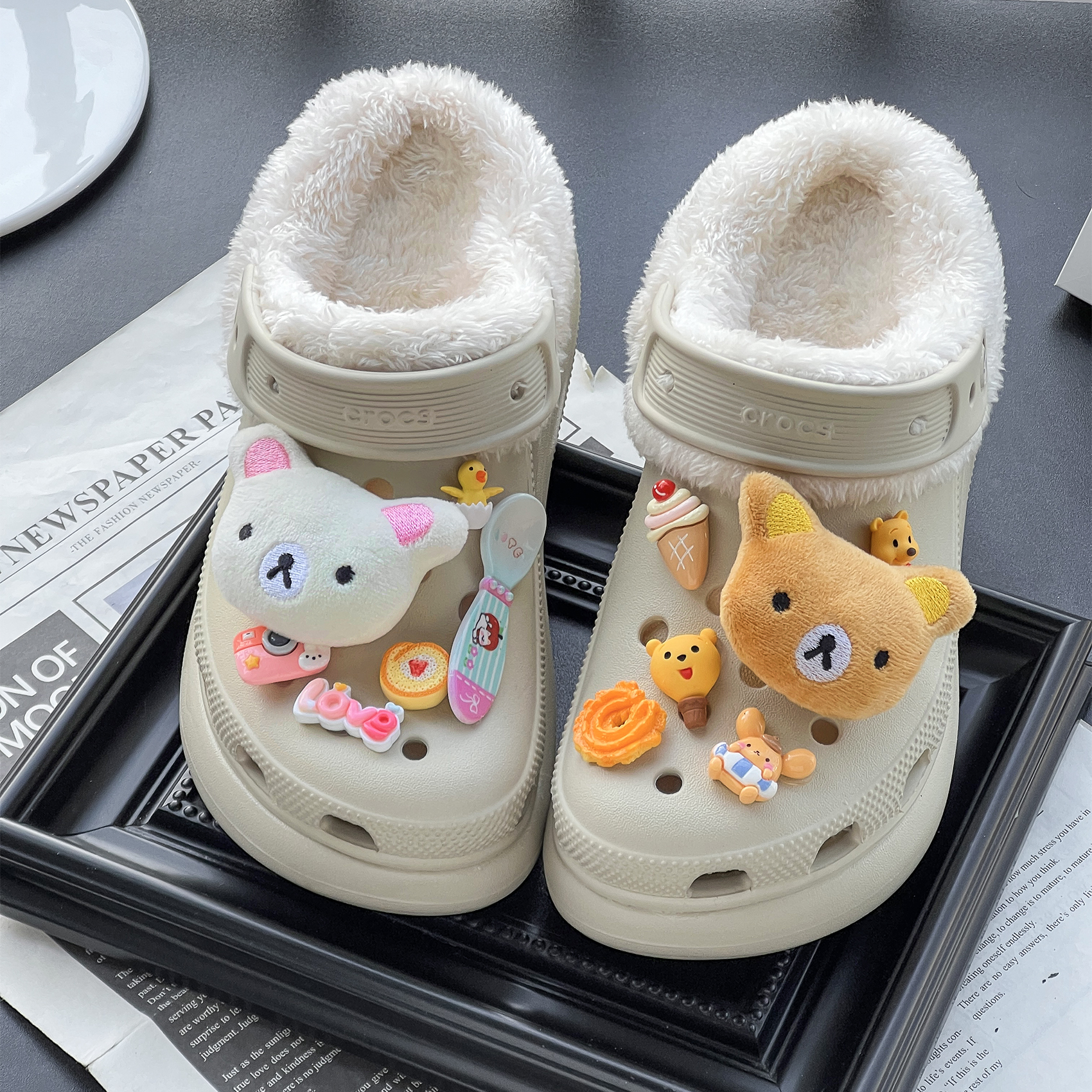 毛绒轻松熊洞洞鞋配饰diy鞋扣女