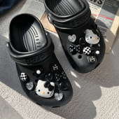 花适配卡洛驰洞洞鞋 卡通洞洞鞋 配饰diy黑白格猫咪crocs鞋 配饰卡扣
