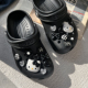 花适配卡洛驰洞洞鞋 卡通洞洞鞋 配饰diy黑白格猫咪crocs鞋 配饰卡扣