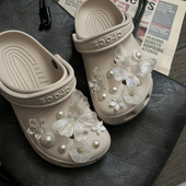 洞洞鞋 扣女 鞋 配饰diy水晶花朵蝴蝶crocs鞋 花适配卡洛驰骨白洞洞鞋