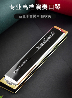 日本TOMBO通宝6624S专业演奏级24孔复音口琴 初学者练习高端演奏